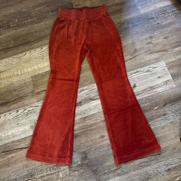 Free People Movement Rust Velvet High Waist Flared Pants Size Medium - Picture 1 of 7
